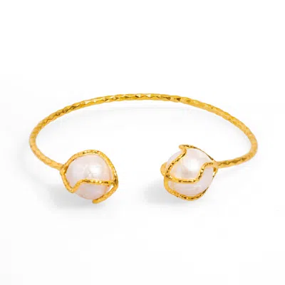 Ebru Jewelry Women's Gold / White Cleopatra Double Pearl Design Gold Cuff Bracelet - Gold In Multi