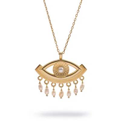 Ebru Jewelry Women's Gold / White Cleopatra's Mystic Pearl Eye Gold Necklace - Gold