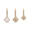 Ebru Jewelry Women's Gold / White Clover Diamond & White Trio Gold Hoop Earring Set - Gold In Gold