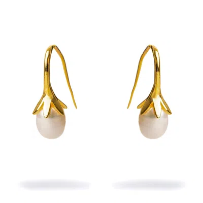 Ebru Jewelry Women's Gold / White Dainty Gold Vermeil & Pearl Design Statement Earrings - White In Multi