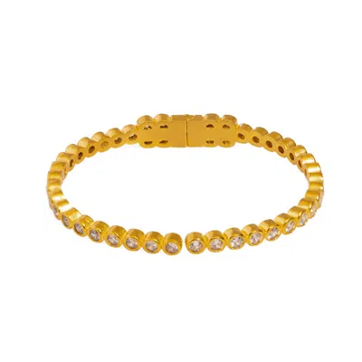 Ebru Jewelry Women's Gold / White Diamond & Gold Dainty Bangle Bracelet - Gold