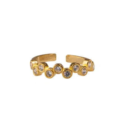Ebru Jewelry Women's Gold / White Diamond & Gold Zig Zag Stackable Adjustable Ring - Gold
