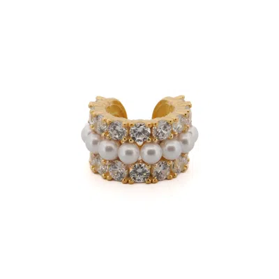 Ebru Jewelry Women's Gold / White Diamond & Pearl Gold Vermeil Cuff Earring  - White