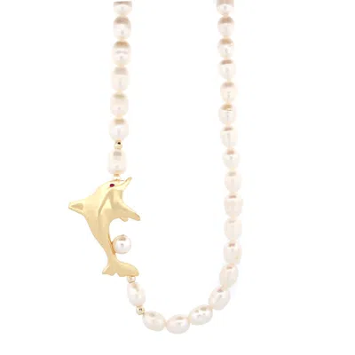 Ebru Jewelry Women's Gold / White Divine Dolphin Pearl Gold Choker Necklace - Gold In Silver