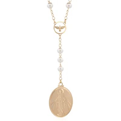Ebru Jewelry Women's Gold / White Divine Grace Pearl & Virgin Mary Necklace - Gold