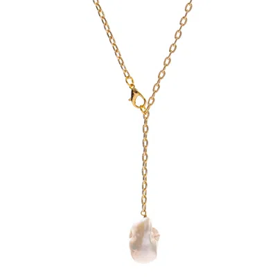 Ebru Jewelry Women's Gold / White Eternal Balance Adjustable Pearl Necklace - Gold
