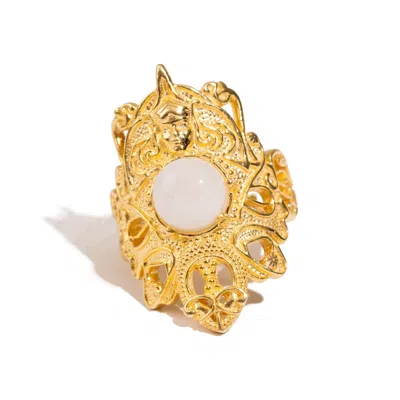 Ebru Jewelry Women's Gold / White Eternal Grace Pearl Gold Adjustable Ring - Gold