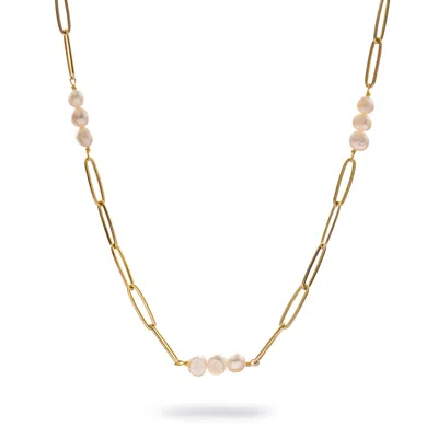 Ebru Jewelry Women's Gold / White Eternal Pearl Harmony Choker Gold Necklace - Gold