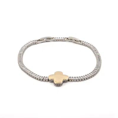 Ebru Jewelry Women's Gold / White Gold Clover Charm Baguette Diamond Bracelet - Gold