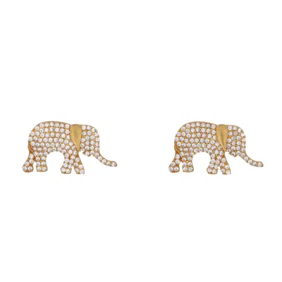Ebru Jewelry Women's Gold / White Guardian Diamond Elephant Gold Stud Earrings - Gold