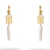 Ebru Jewelry Women's Gold / White Isis Pearl Talisman Dangle Earrings - Gold In Gold