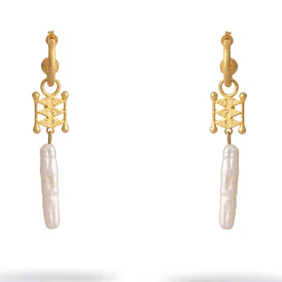 Ebru Jewelry Women's Gold / White Isis Pearl Talisman Dangle Earrings - Gold In Multi