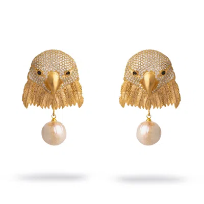 Ebru Jewelry Women's Gold / White Majestic Eagle Pearl Statement Earrings - Gold