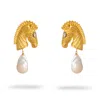 Ebru Jewelry Women's Gold / White Majestic Horse & Baroque Pearl Gold Statement Earrings - Gold In Gold