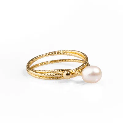 Ebru Jewelry Women's Gold / White Minimalist Pearl & Gold Elegant Cocktail Ring - White