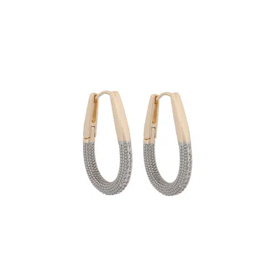 Ebru Jewelry Women's Gold / White Pave Diamonds Gold Hoop Mid Size Earrings - Silver