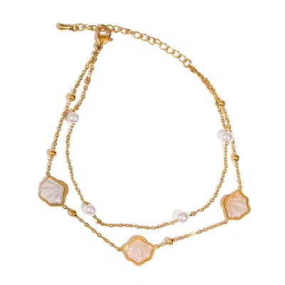 Ebru Jewelry Women's Gold / White Pearl Seashell Dreams Gold Anklet - Gold