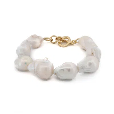 Ebru Jewelry Women's Gold / White Queen's Touch Baroque Pearl Bracelet - White In Neutral