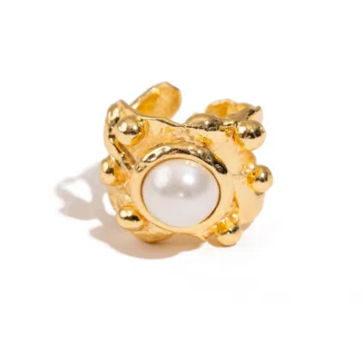 Ebru Jewelry Women's Gold / White Royal Pearl Crown Gold Ring - Gold
