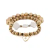 Ebru Jewelry Women's Gold / White Spiritual Heart & Lucky Clover Gold Beaded Bracelet Set - White
