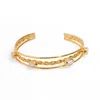 Ebru Jewelry Women's Gold / White Trio Bubble Pearl Gold Cuff Statement Bracelet - Gold