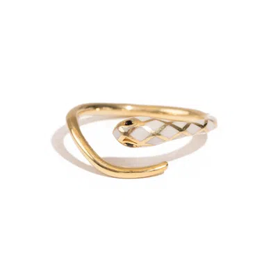Ebru Jewelry Women's Gold / White White Enamel Gold Snake Ring - Gold