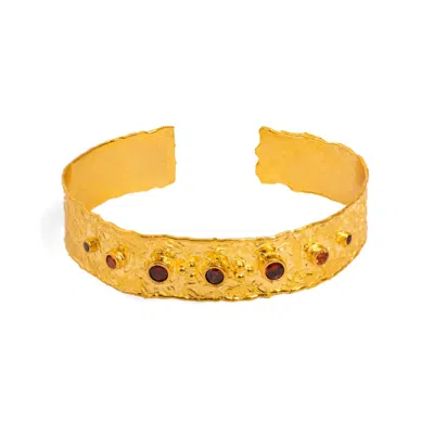 Ebru Jewelry Women's Gold / Yellow / Orange Carnelian Power Dots & Gold Design Cuff Bracelet - Gold