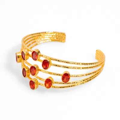 Ebru Jewelry Women's Gold / Yellow / Orange Cleopatra Gold & Carnelian Stone Cuff Chunky Bracelet - Orange In Multi