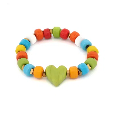 Ebru Jewelry Women's Green / Blue Colorful Harmony Heart Beaded Bracelet - Multicolour