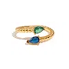 Ebru Jewelry Women's Green / Blue / Gold Sapphire & Emerald Teardrop Glow Gold Adjustable Ring - Multicolour In Gold
