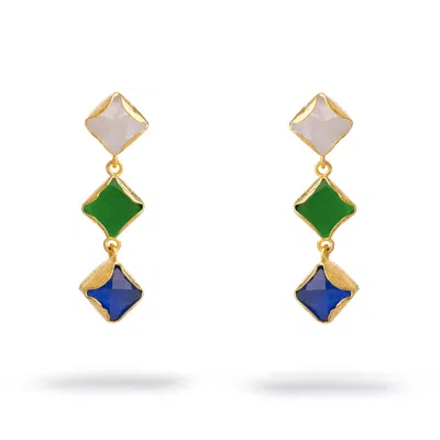 Ebru Jewelry Women's Green / Blue / Gold Trinity Glow Triple Drop Earrings - Multicolor