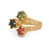 Ebru Jewelry Women's Green / Blue / Red Elemental Trio Carnelian Onyx Emerald Gold Ring - Multicolor In Gold
