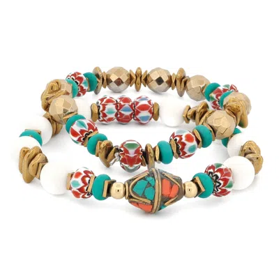 Ebru Jewelry Women's Green / Gold Coastal Bohemia Bracelet Set - Multicolor
