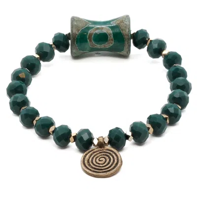 Ebru Jewelry Women's Green / Gold Green Spiral Beaded Bracelet-green