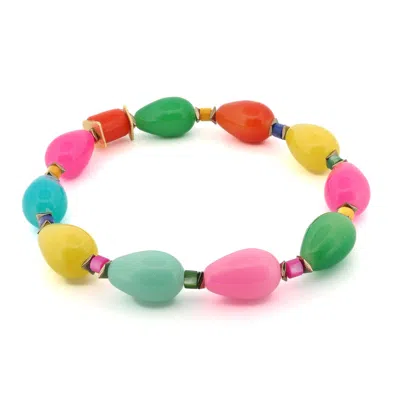 Ebru Jewelry Women's Green / Pink / Purple Happy Vibes Rainbow Glass & Gold Beaded Anklet - Multicolour