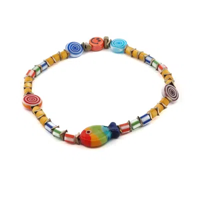 Ebru Jewelry Women's Green / Pink / Purple Joyful Catch Rainbow Fish Anklet - Multicolour