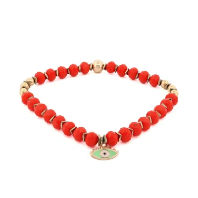 Ebru Jewelry Women's Green / Red Red Flame & Green Gaze Evil Eye Beaded Anklet - Red