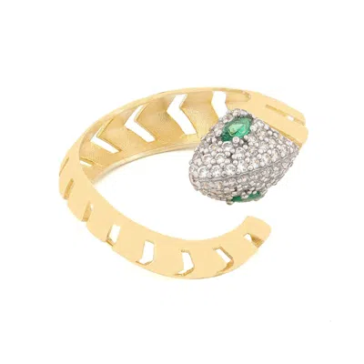 Ebru Jewelry Women's Green / Silver / Gold Guardian Snake Emerald Eyes Gold Ring - Gold In Multi