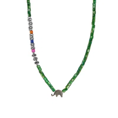 Ebru Jewelry Women's Green / Silver Sterling Silver Elephant Green Choker Necklace - Green