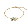 Ebru Jewelry Women's Green / White / Gold Wishful Elephant & Evil Eye Green Enamel Gold Chain Bracelet - Green