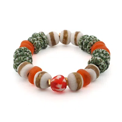 Ebru Jewelry Women's Green / White / Red Tribal Balance Ceramic Energy Bracelet - Multicolour