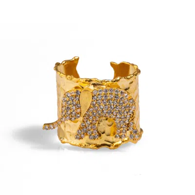 Ebru Jewelry Women's Guardian Diamond Elephant Gold Chunky Adjustable Ring - Gold