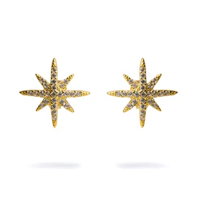 Ebru Jewelry Women's Guidance North Star Gold & Diamond Stud Earrings - Gold