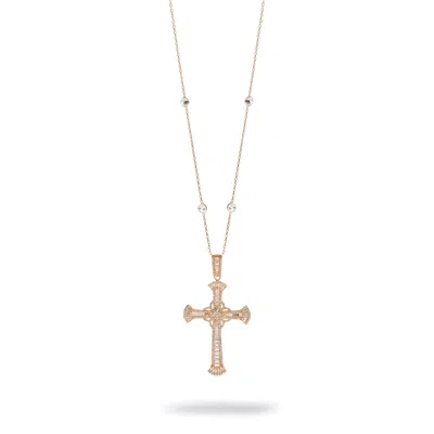Ebru Jewelry Women's Guiding Light Baguette Cross Long Statement Necklace - Gold