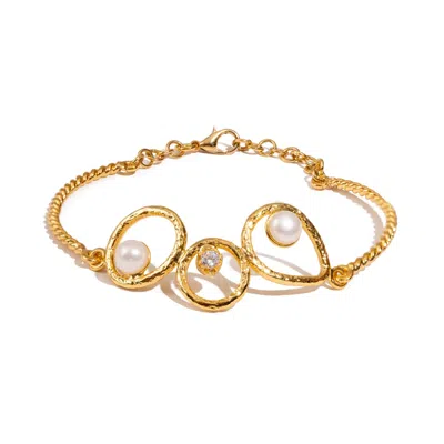 Ebru Jewelry Women's Handmade Radiance Pearl & Gold Adjustable Bracelet - Gold