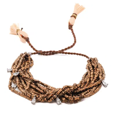 Ebru Jewelry Women's Hematite Stone & Diamond Multi Strand Brown Adjustable Bracelet - Brown