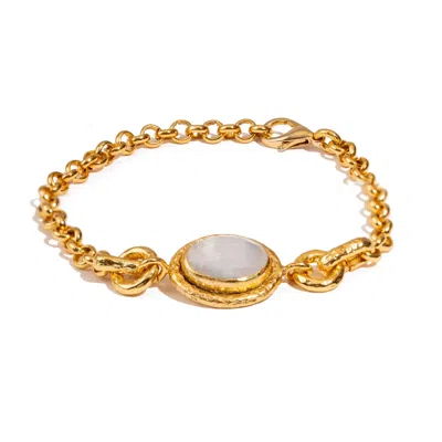 Ebru Jewelry Women's Lunar Glow Moonstone Gold Adjustable Bracelet - Gold