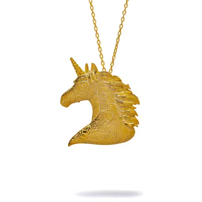 Ebru Jewelry Women's Majestic Unicorn Aura Gold Pendant Chain Necklace - Gold