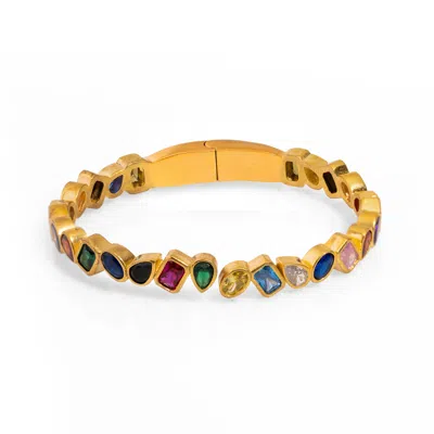 Ebru Jewelry Women's Multi Gemstone & Gold Majestic Bangle Bracelet - Multicolor