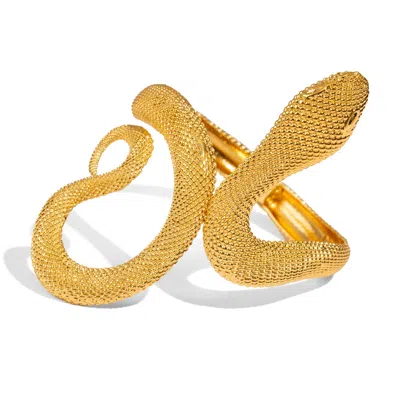 Ebru Jewelry Women's Mystic Snake Guardian Gold Chunky Adjustable Cuff Bracelet - Gold